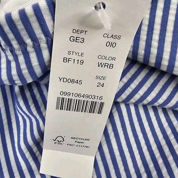 J Crew Swim 24 3X Blue One Piece Bandeau Textured Bikini Striped Seersucker - Picture 10 of 10